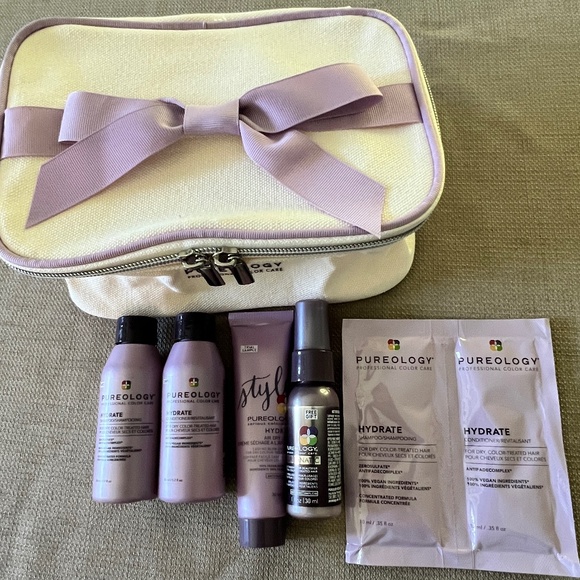 Pureology Hydrate Travel Gift Bundle with Adorable Canvas Train Case NEW - Picture 2 of 3